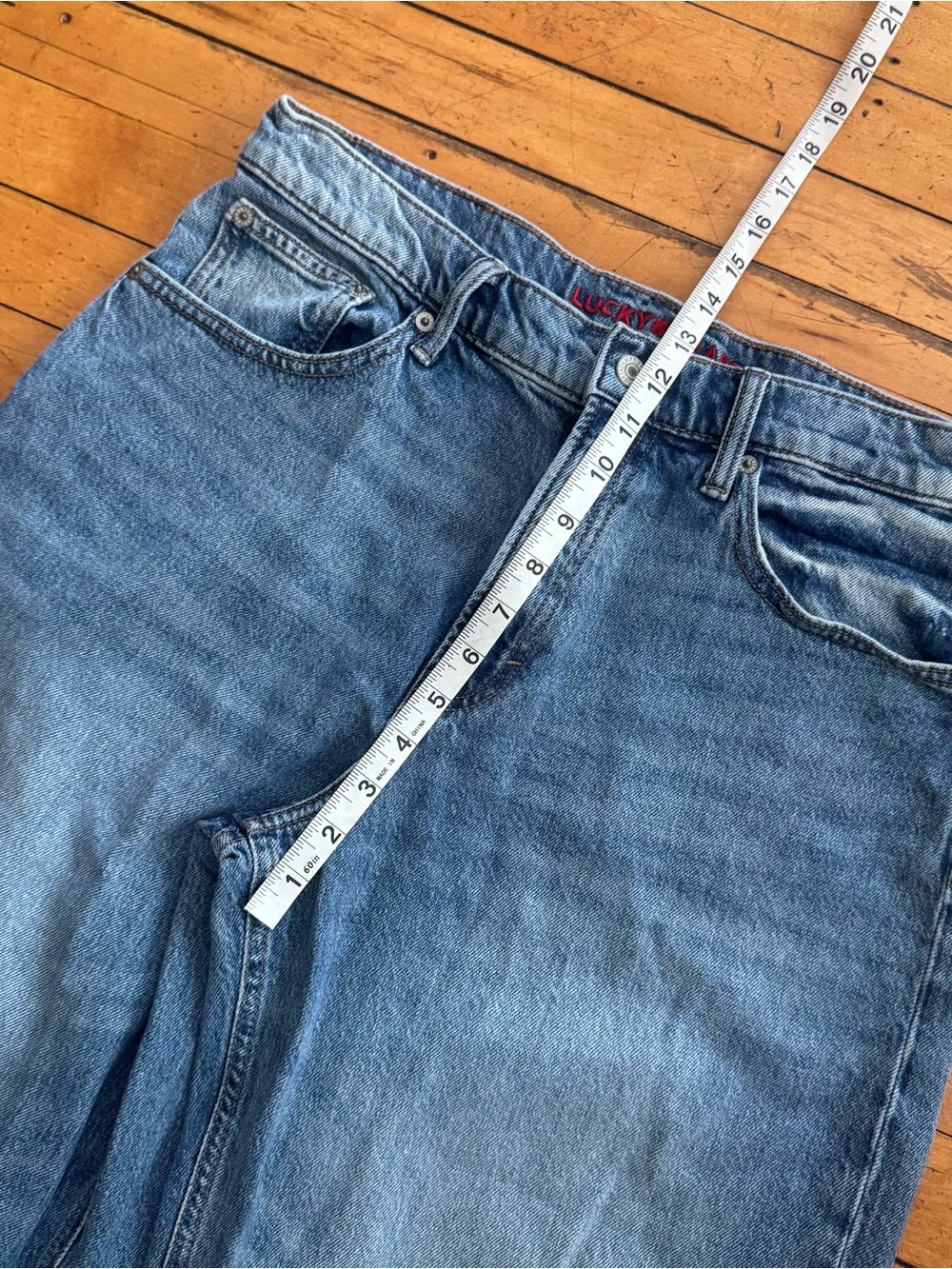 Lucky Brand wide leg baggy Y2K stitching blue jean denim pants size 10 30” - Picture 6 of 7